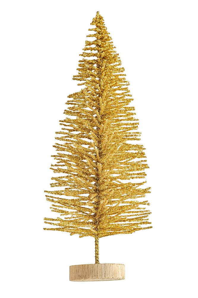 Golden Christmas tree decoration with shimmering gold texture. Festive gold tree ornament, perfect for holiday decor.…