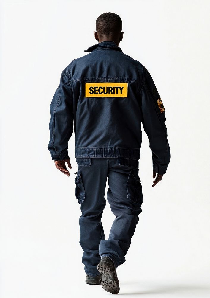 Security guard walking clothing back view.