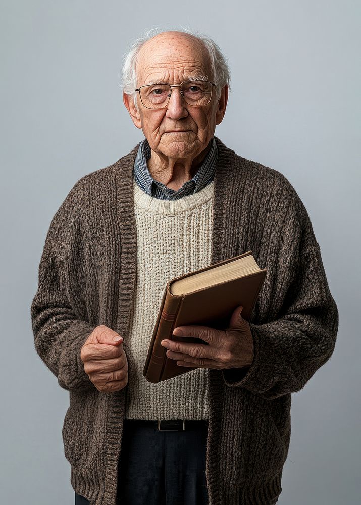 Elderly Teacher background cardigan glasses.