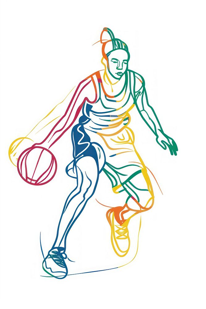 Line drawing basketball player art colorful sports.