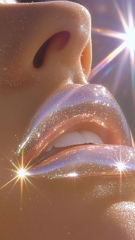 Aesthetic lip gloss lips sparkle glittering.