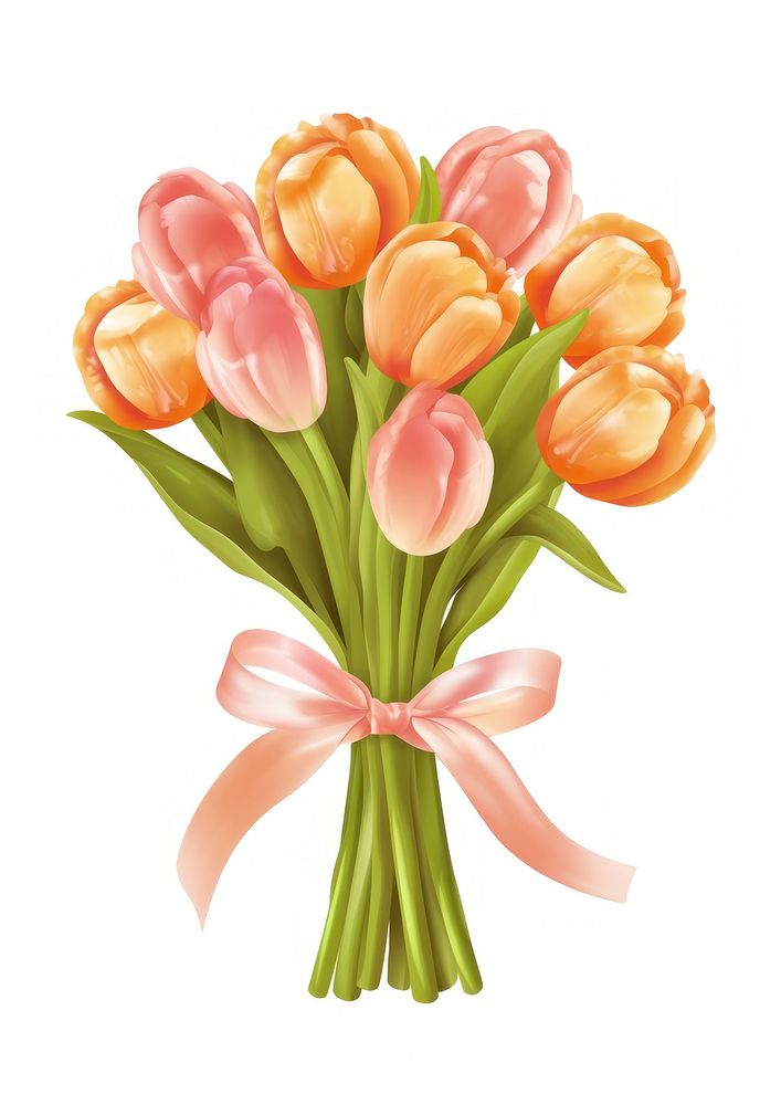 Pastel coquette orange pink tulip bouquet tulips illustration flowers.