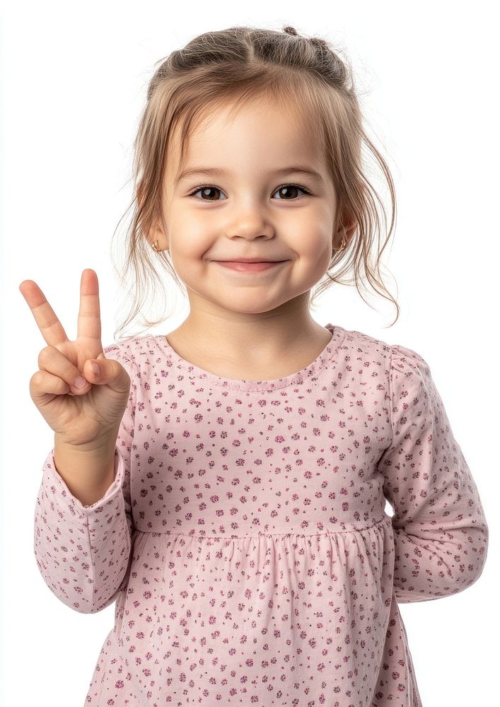 Peace hand sign gesture girl happy smile.