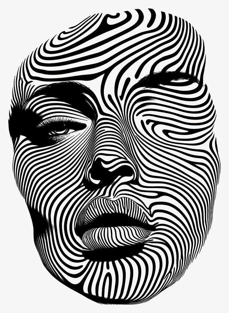 Human face line illusion element art black white vector