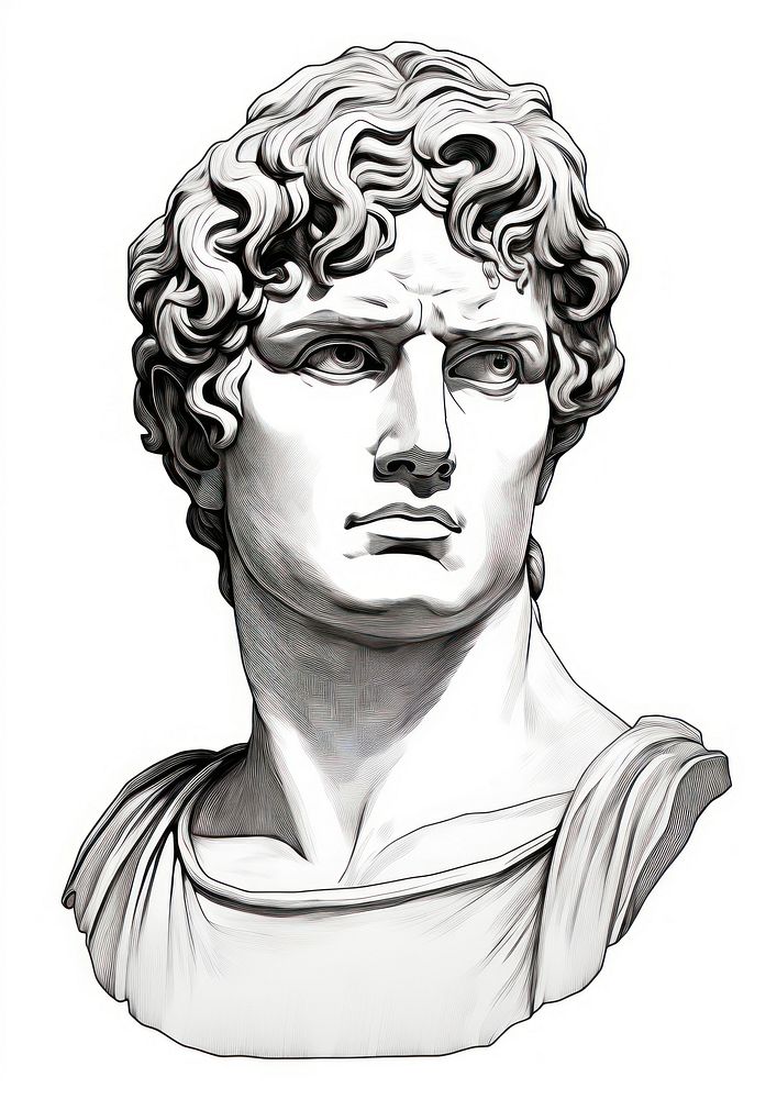 Antique Greek statue portrait illustration head.