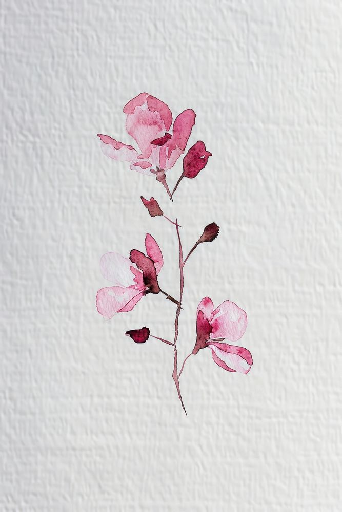 Tiny pink floral watercolor background flowers.