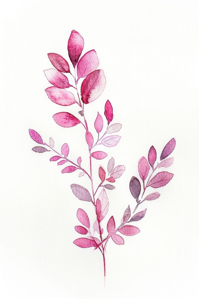 Tiny pink leaves leaf watercolor art.