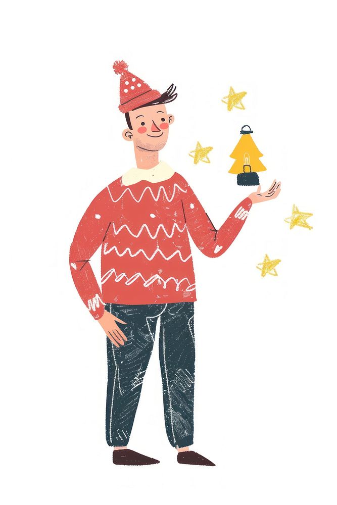 Man holding chrsitmas light illustration clothing style.