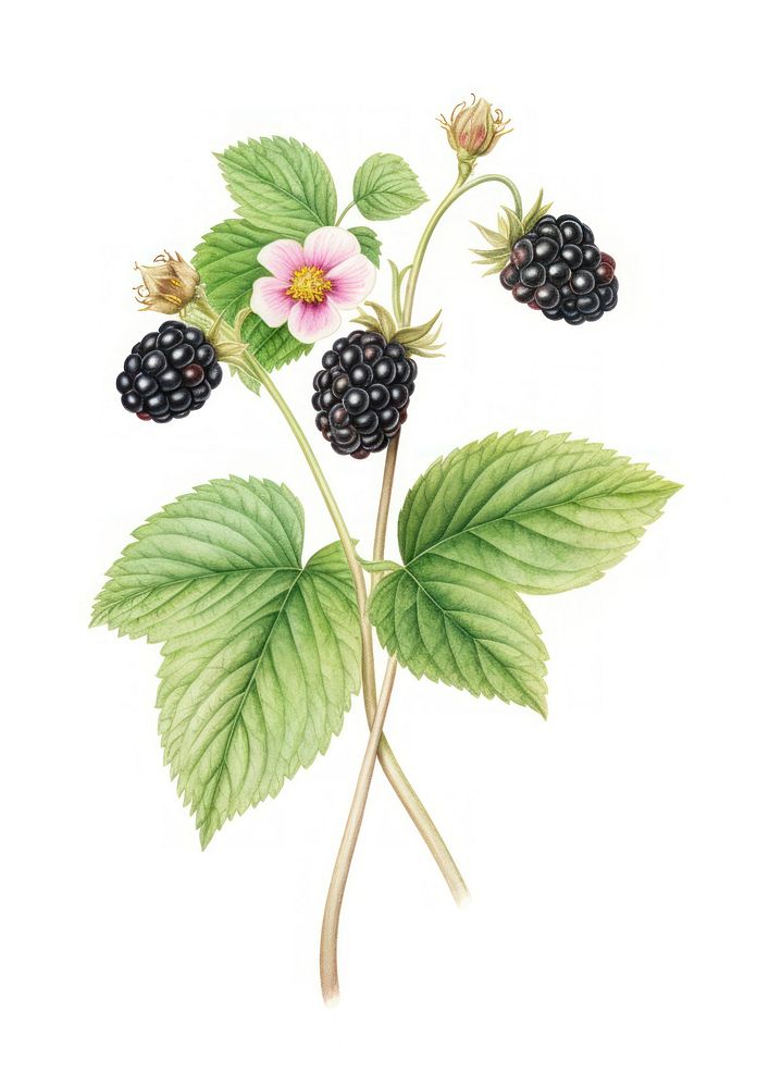 Blackberry Sprig branch with flower Blackberry blackberry illustration botanical.