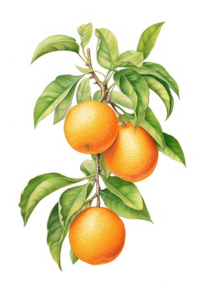 Orange branch illustration botanical realistic.