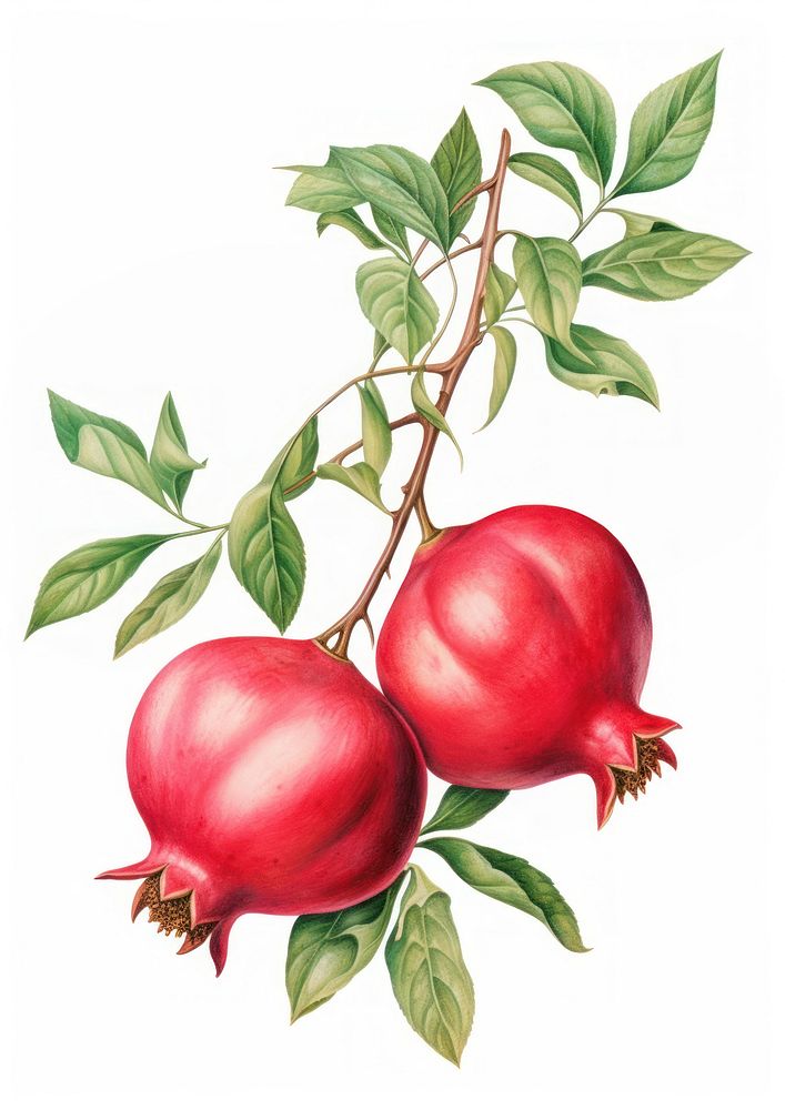 Pomegranate branch with flower Pomegranate pomegranate illustration botanical.