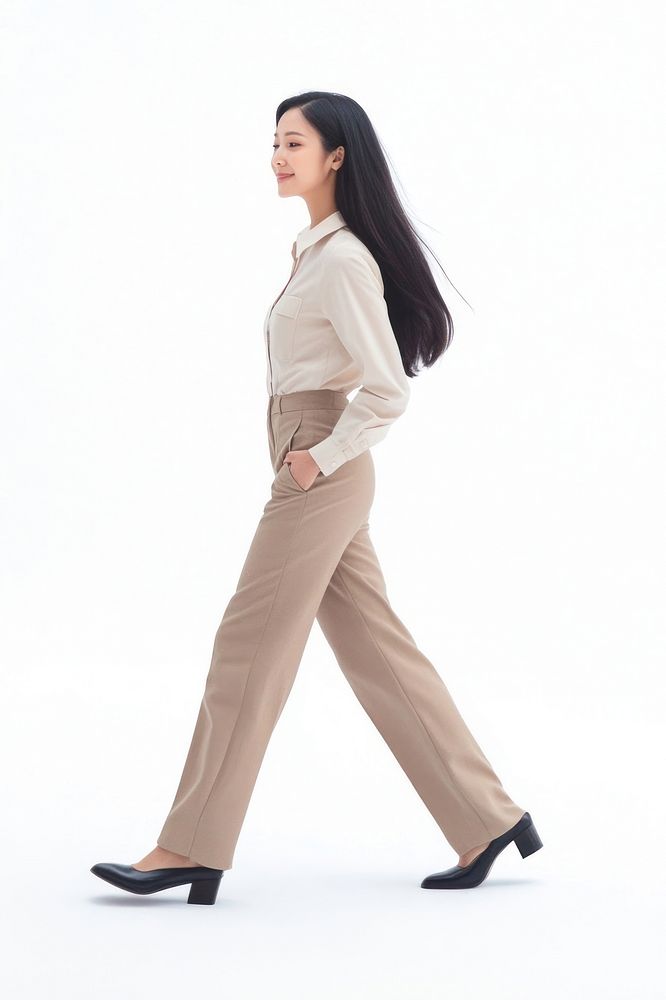 Asian woman walking professional background fashion.