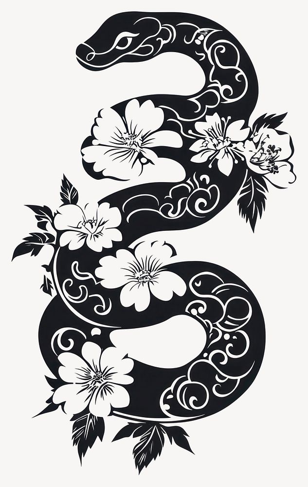 Chinese zodiac sign black snake pattern art illustration vector