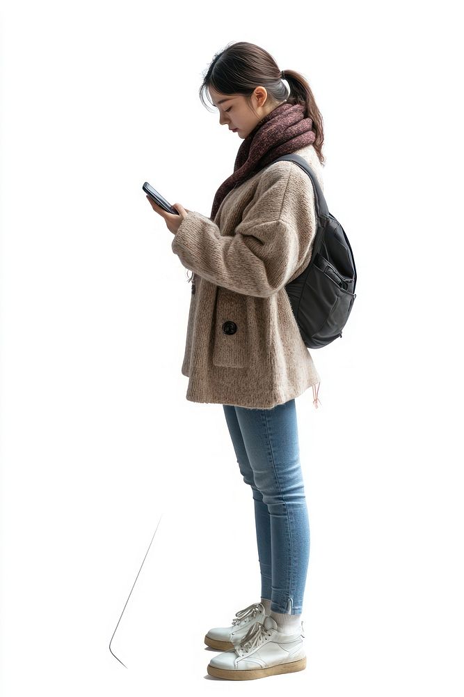 Woman waiting in queue smartphone clothing female.