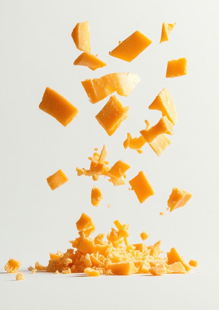 Grated cheddar cheese falling food photography bonfire.