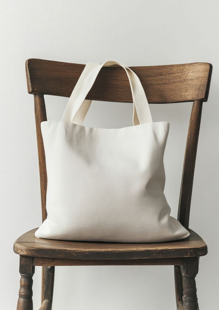 White tote bag mockup chair accessories minimalist.