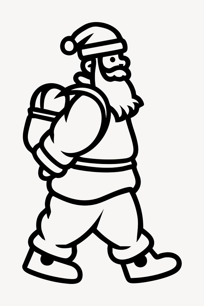 Santa walking cartoon outline vector