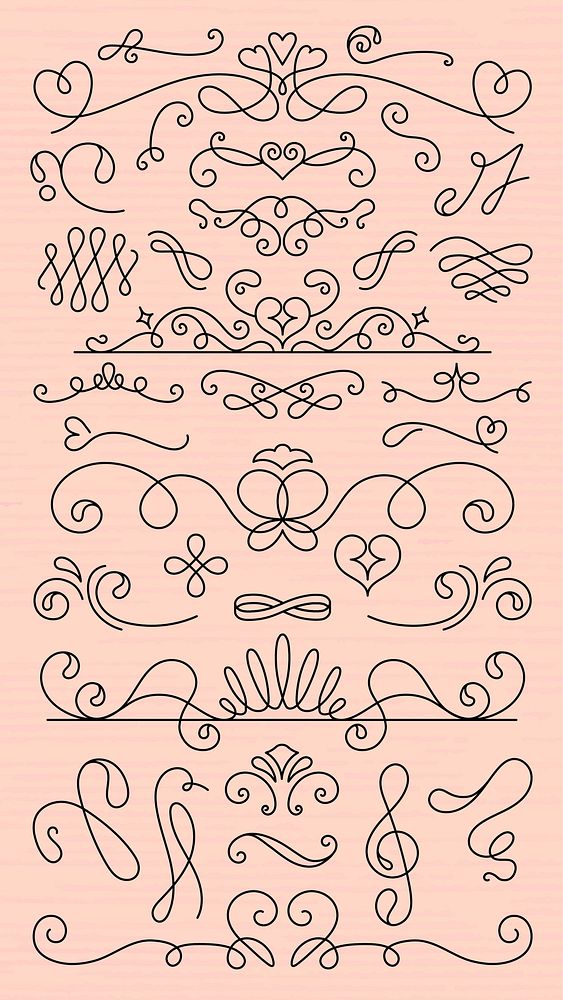 Vector set. Elegant swirl and flourish designs on a soft background. Swirls and flourishes create a decorative, ornamental…