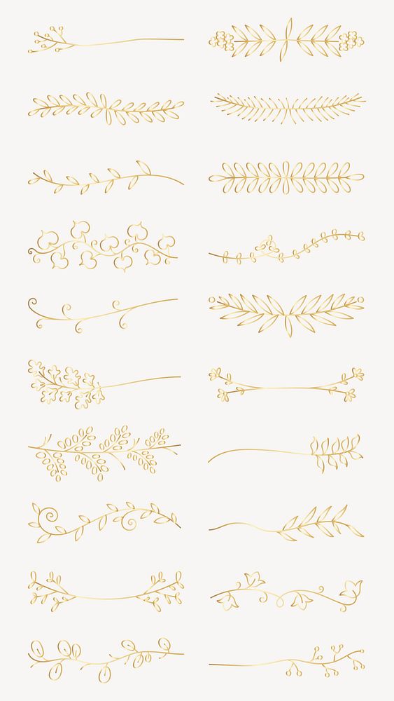 Decorative Vector set. Elegant floral dividers in gold. Delicate floral patterns with leaves and flowers. Perfect for…