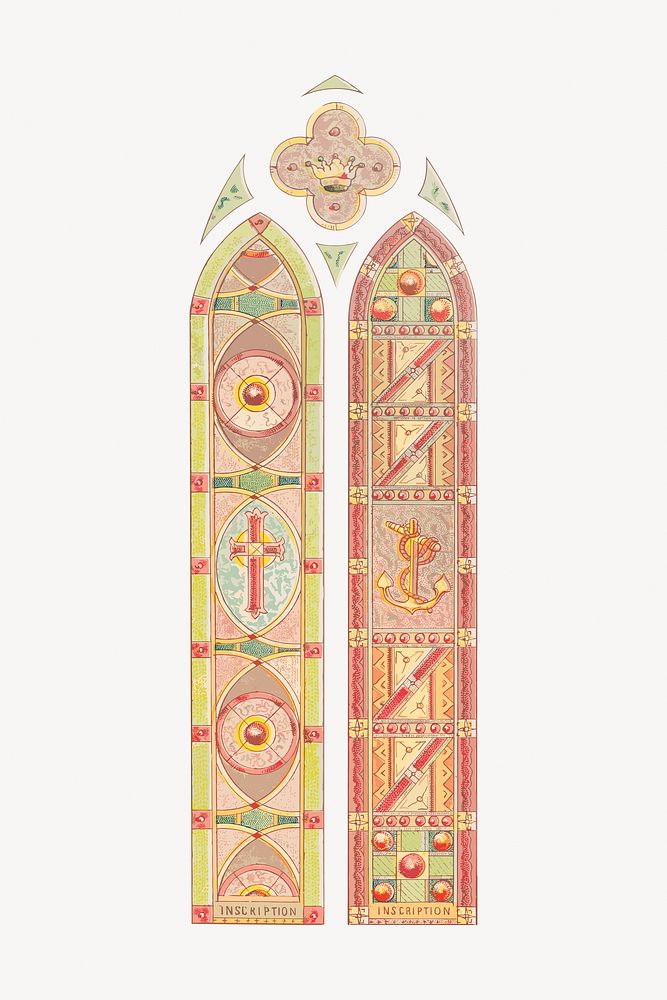 Stained glass for churches and dwellings illustration isolated on white, vector. Remixed by rawpixel.