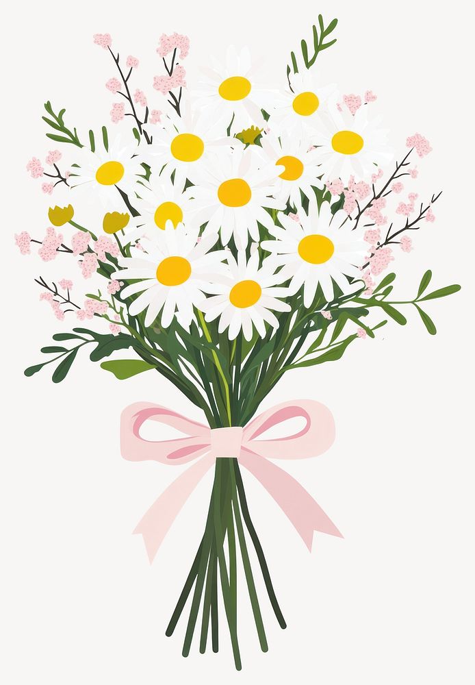 Wedding daisies flowers bouquet with paper wrap and bow tired daisy art illustration vector