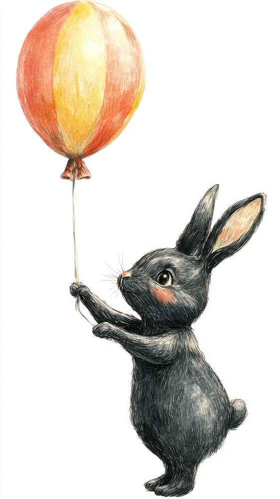 Black rabit holding a balloon animal rabbit cute.