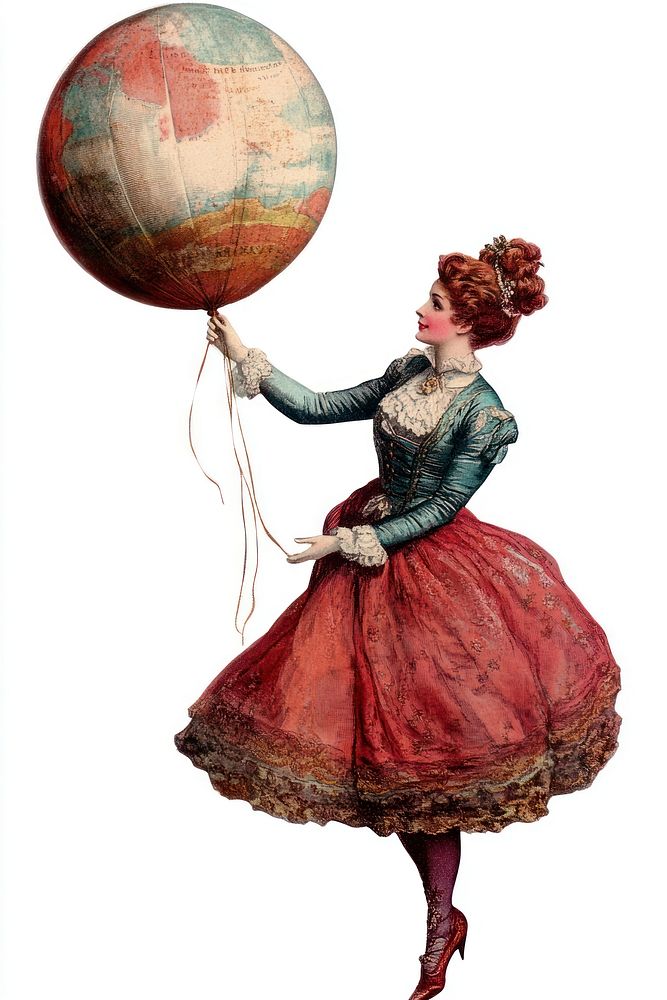 Woman holding a balloon victorian vintage retro.