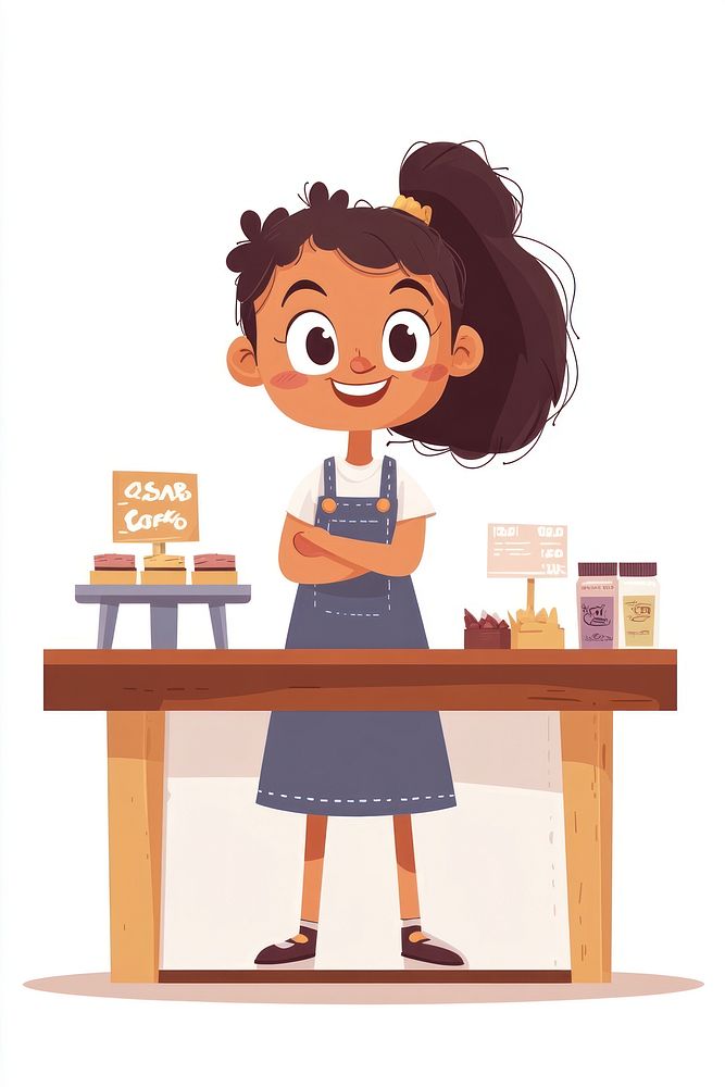 Cashier cartoon illustration table child.