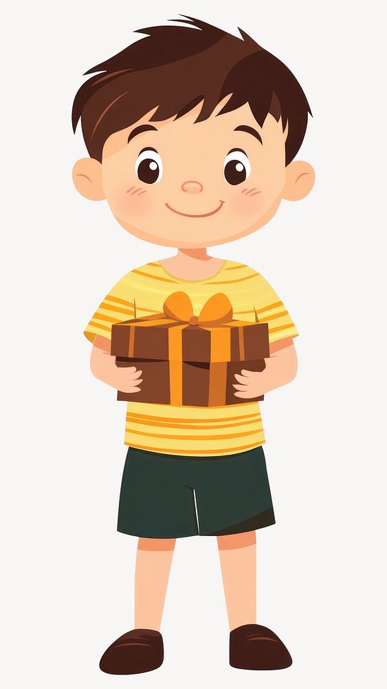 Boy holding gift box illustration t-shirt cartoon vector