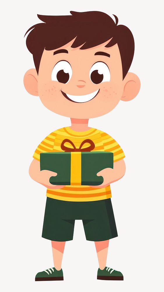 Boy holding gift box cartoon illustration smiling vector