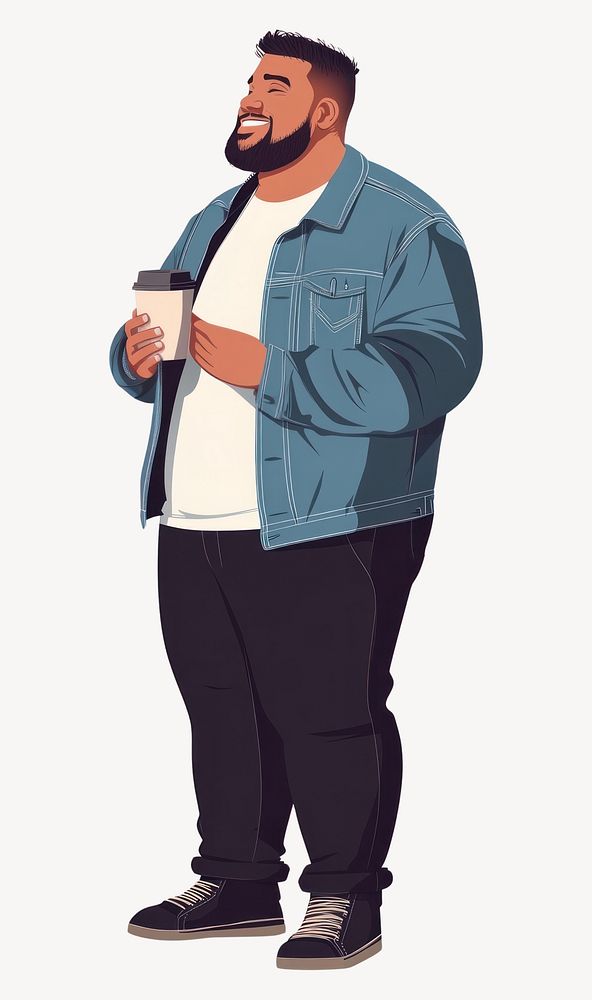 Plus size man holding coffee cup jacket illustration standing vector