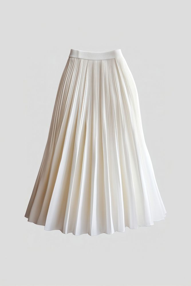 White pleated skirt in woven fabric with a slight sheen clothing apparel fashion.