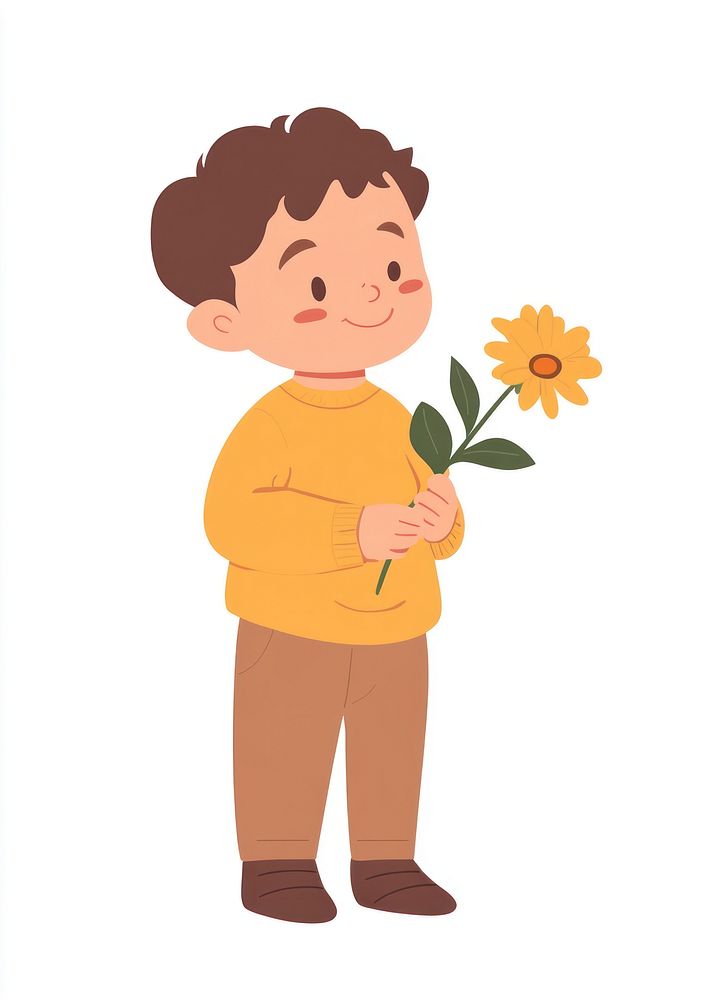 Baby holding flower cartoon illustration style.