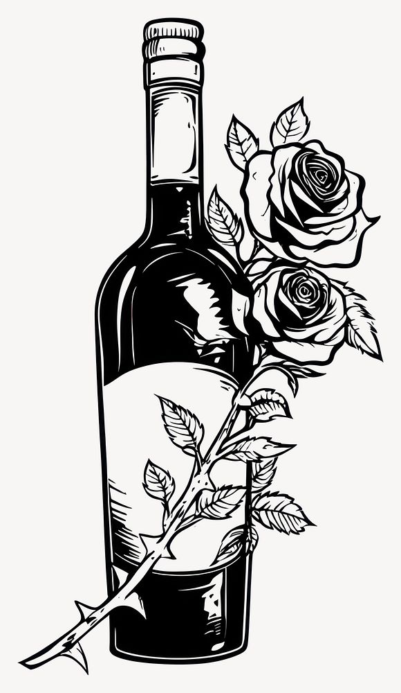 Wine bottle with roses art illustration design vector