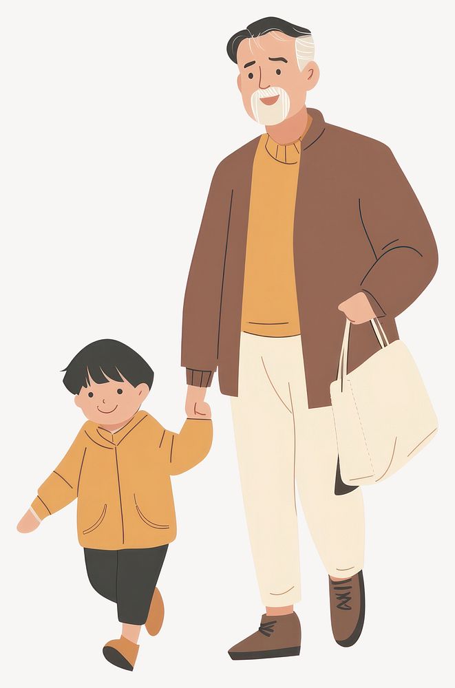 Grandpa walking with child illustration clothing drawing vector