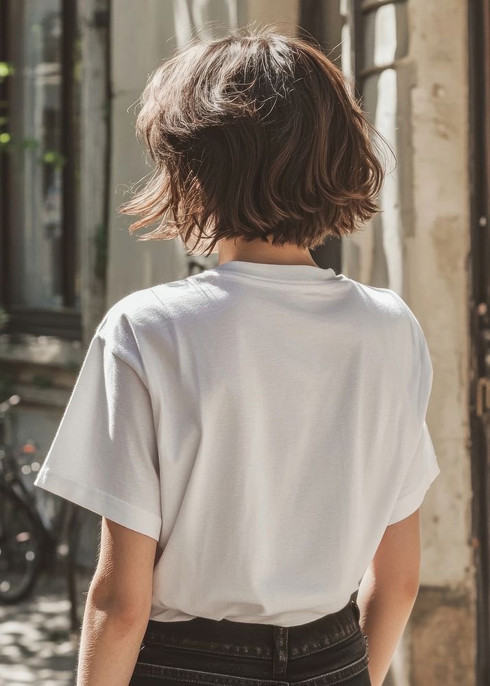 White oversized T-shirt woman hair t-shirt.