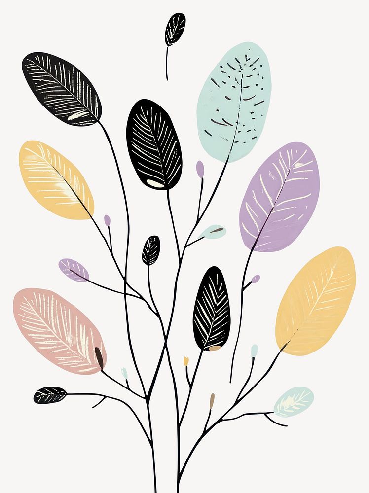 Easter feathers on a tree illustration drawing leaves vector