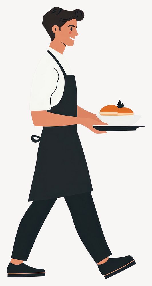 Waiter serving food illustration cartoon apron vector