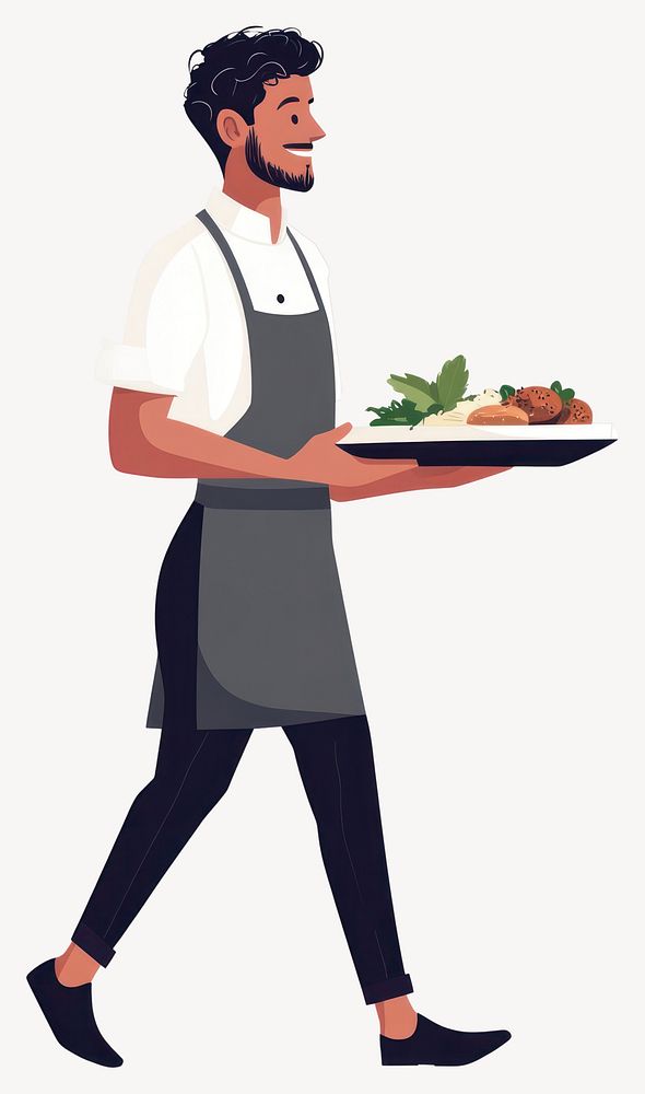 Waiter serving food apron presentation professional vector