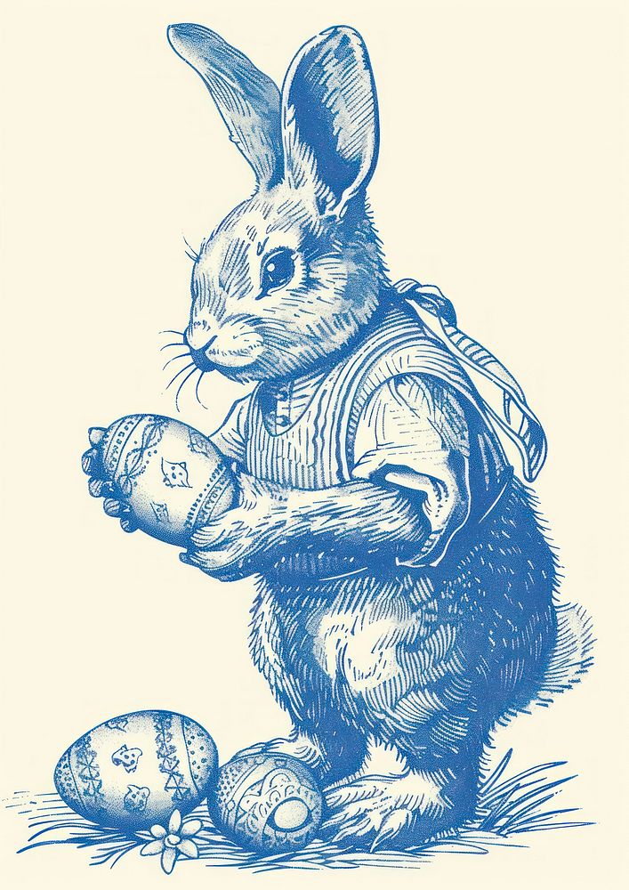 Rabbit drawing vintage easter.