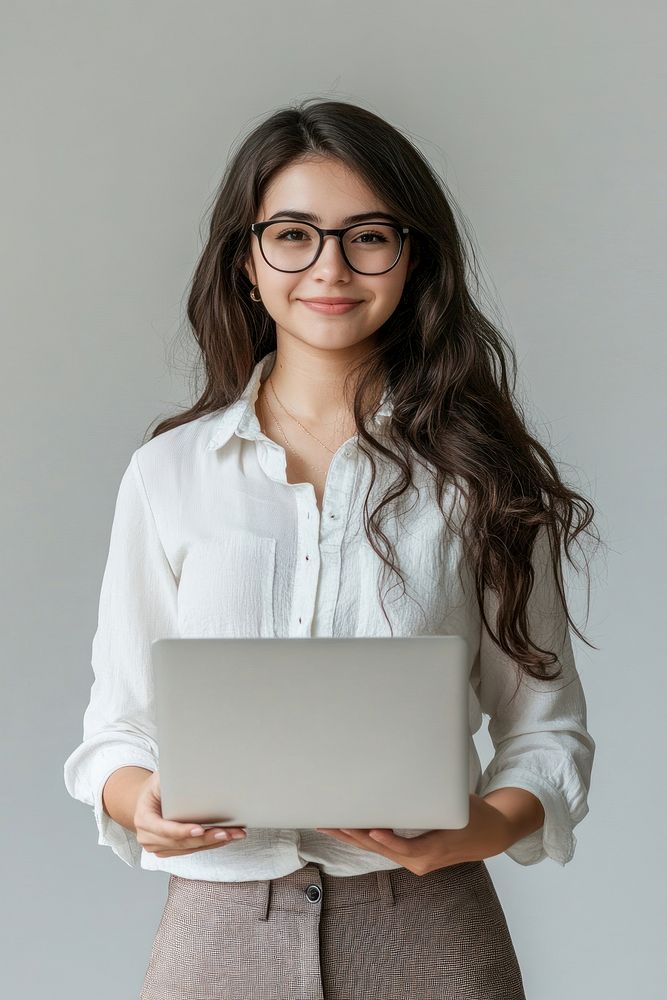 Teen office Woman Using Laptop laptop smile photo.