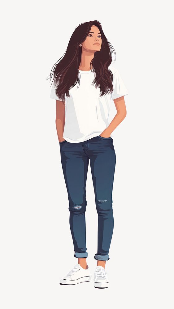 A woman wearing white t shirt and jeans illustration t-shirt fashionable vector