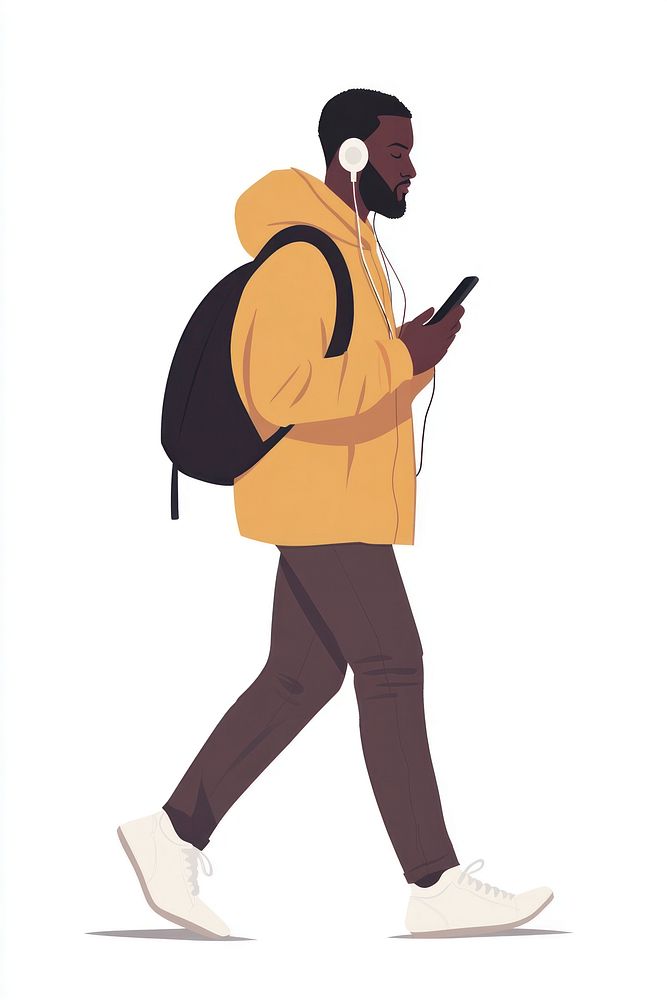 A man using phone listen music walking illustration electronics.