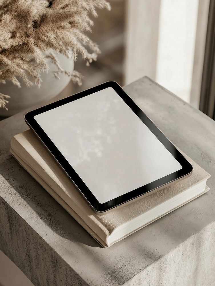 Tablet mockup with white screen book minimalist light.