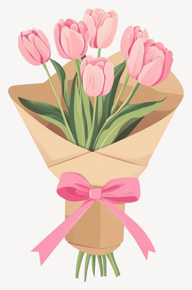 Pink tulips bouquet illustration flower wrap vector