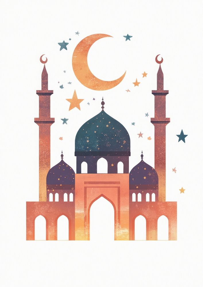 Flat illustration of Ramadan mosque architecture crescent.