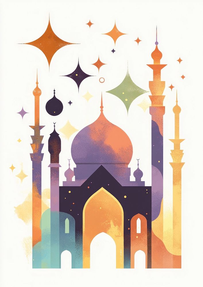 Flat illustration of Ramadan mosque architecture silhouette.