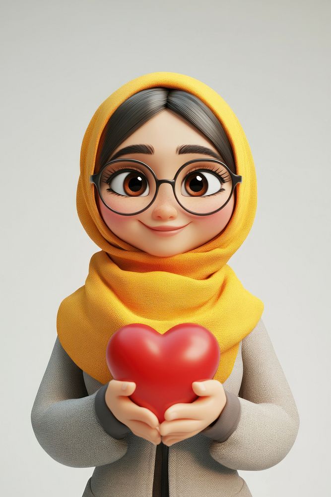 Smile Muslim woman character portrait cartoon.