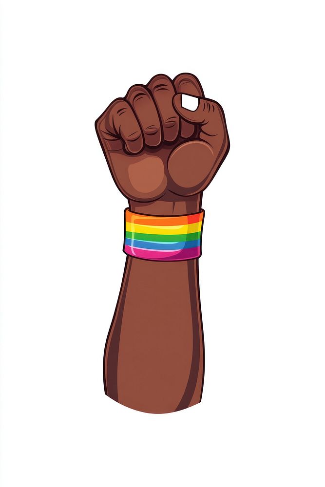 Raised fist illustration rainbow hand.