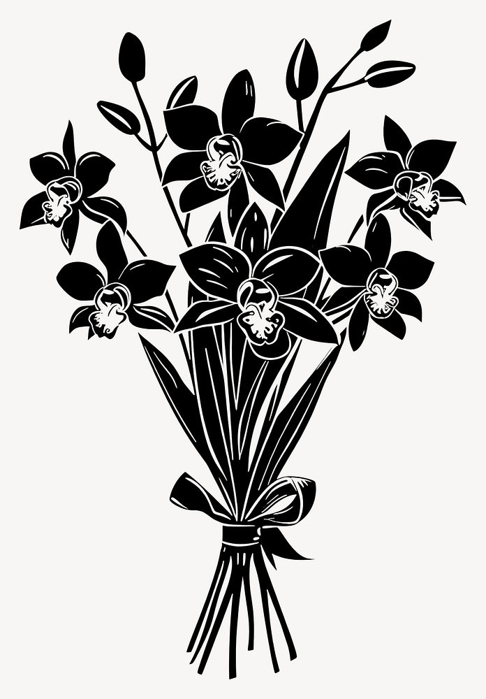 Orchid Flower bouquet wrapping flower silhouette drawing vector